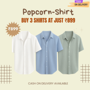 3-Shirt Combo Pack for Men – Green, Blue & White | Popcorn Fabric | Stylish & Comfortable