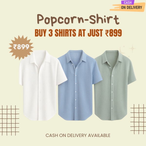 3-Shirt Combo Pack for Men – Green, Blue & White | Popcorn Fabric | Stylish & Comfortable